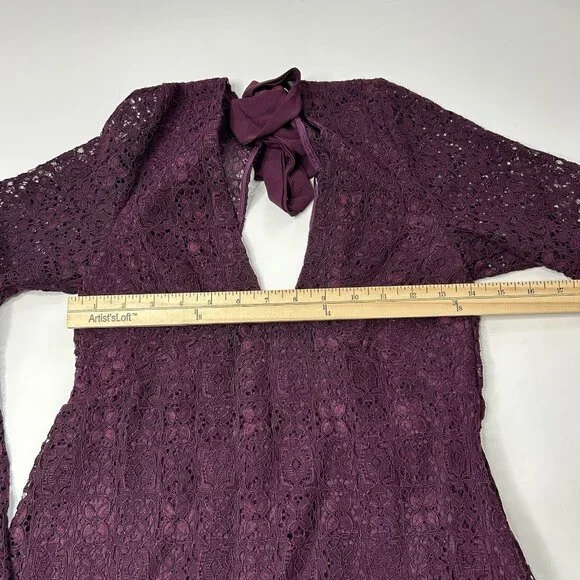 Free People Honey Honey Lace Mini Dress Size 2 Open Back Potent Purple - Picture 9 of 13